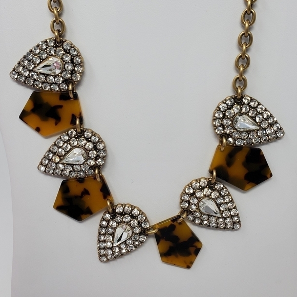 J. CREW CRYSTAL KITE NECKLACE FAUX TORTOISE SHELL PEAR SHAPE RHINESTONE JEWELRY - Picture 2 of 11
